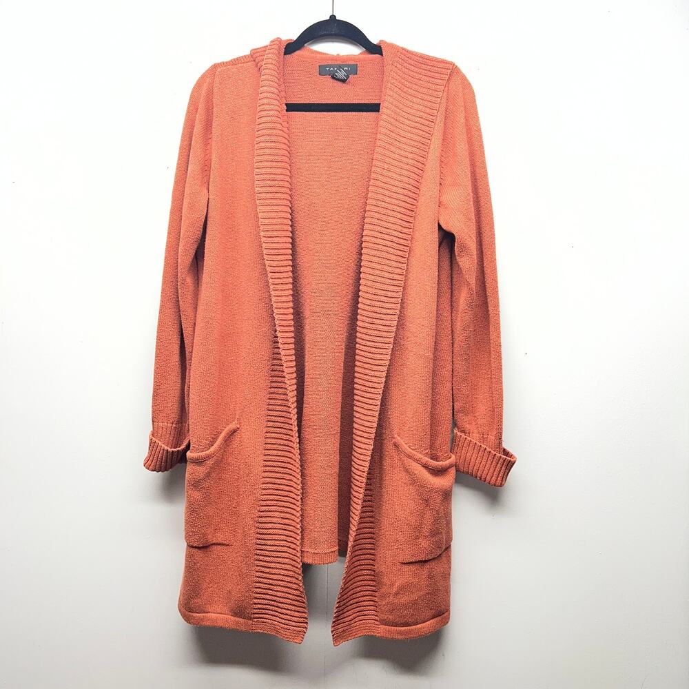 Tahari Open Front Hooded Duster Knit Cardigan Womens 1X Work Travel Outdoor